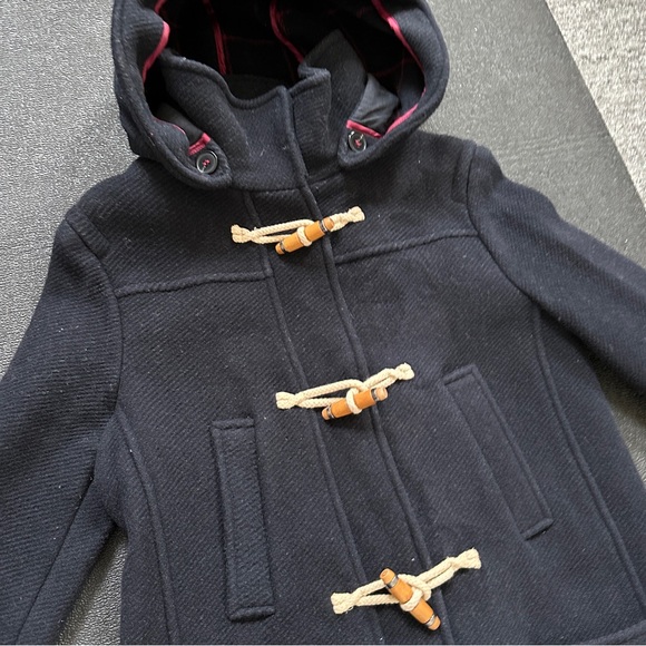 Topshop Hooded Wool Coat Women Size 2 XS Dark Blue Toggle Coat - Picture 2 of 12